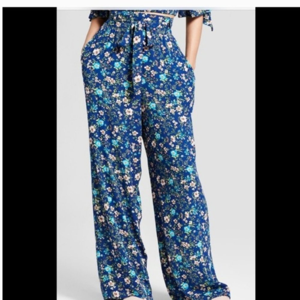 Xhilaration Blue Floral Wide Leg Pants